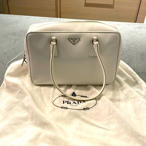 Prada Saffiano Ivory Tote Shoulder Bag